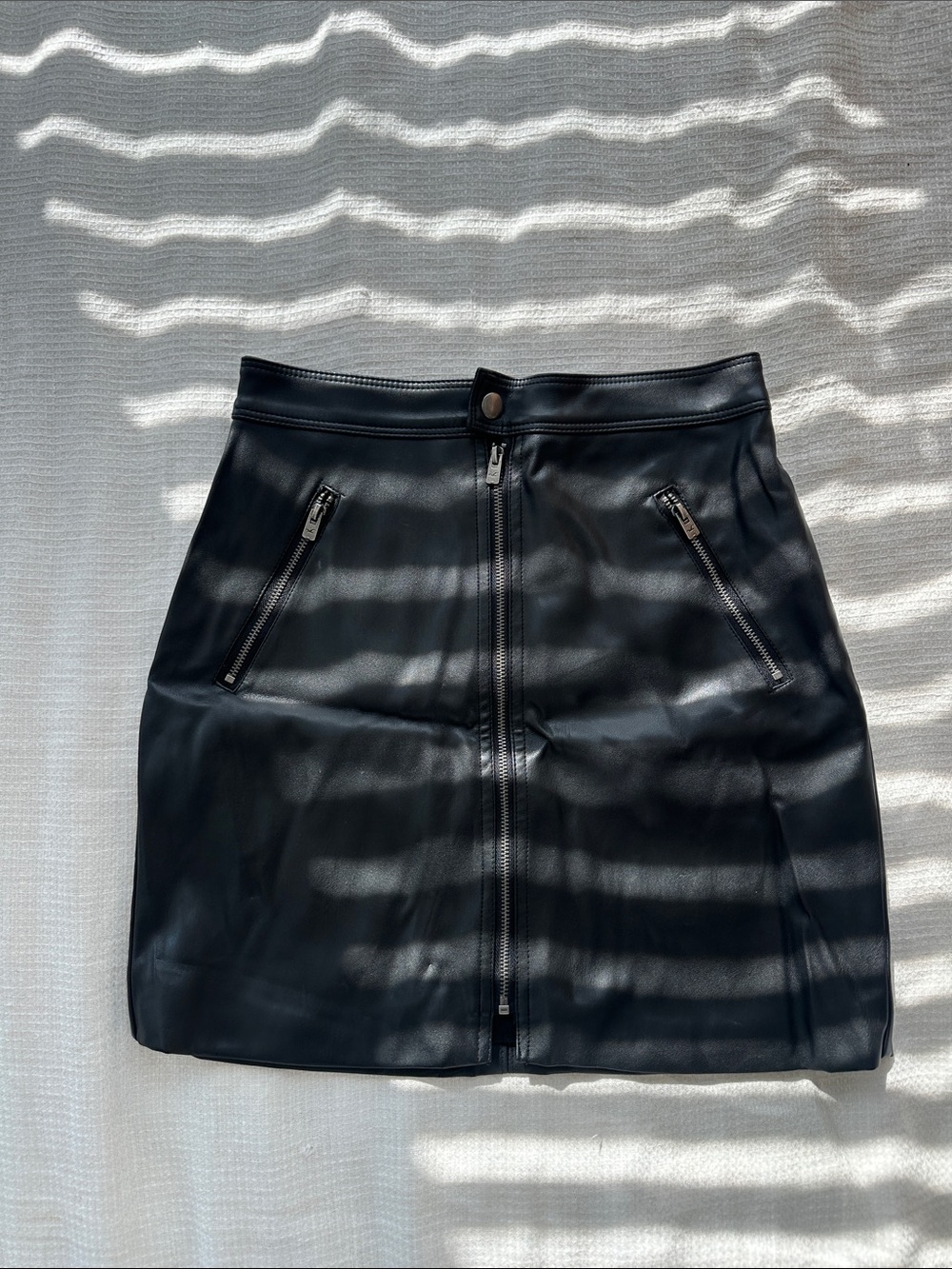 Hollister Black Vegan Leather Zip-Front Mini Skirt